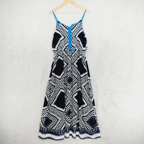 Adrianna Papell Navy Blue Multicolor Crepe Ikat Maxi Dress P6293 - Picture 7 of 11